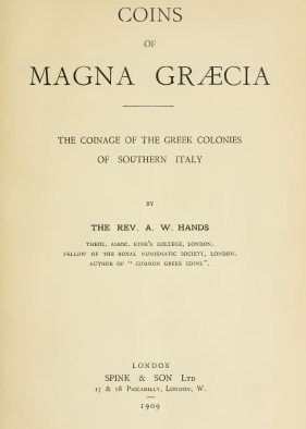 books1909 Hands - Coins of Magna Graecia. Greek Colonies of Southern Italy